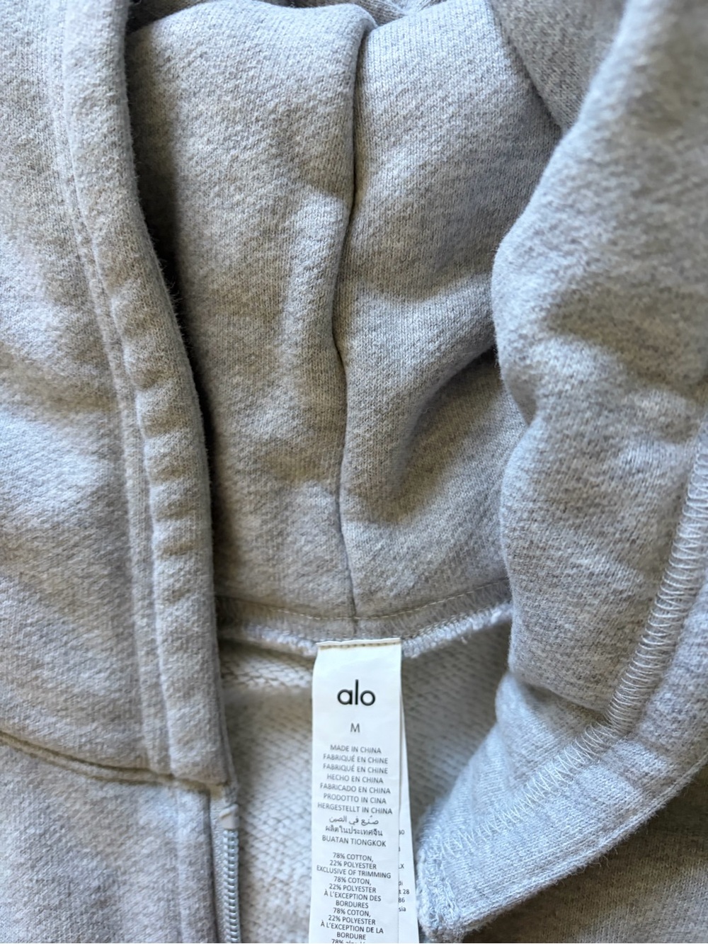 Alo Light Gray Full-Zip Hoodie - Soft Casual Sweatshirt - Picture 3 of 3